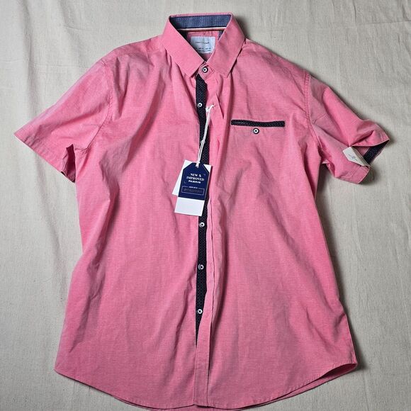 Craft‎ + Flow Button Up Short Sleeves Pink Wash Cuff Sleeves Shirt Size Medium - Picture 1 of 14